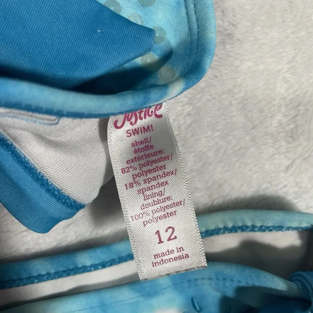 Justice Girls Blue & White Sequin Top Two Piece Y2k 2010 Kids Swim Set Size 12